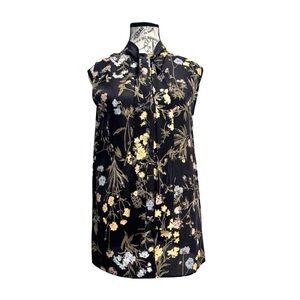 LAFAYETTE 148 NY Jem Floral Silk Sleeveless Blouse. Black, Blue, Pink. Small